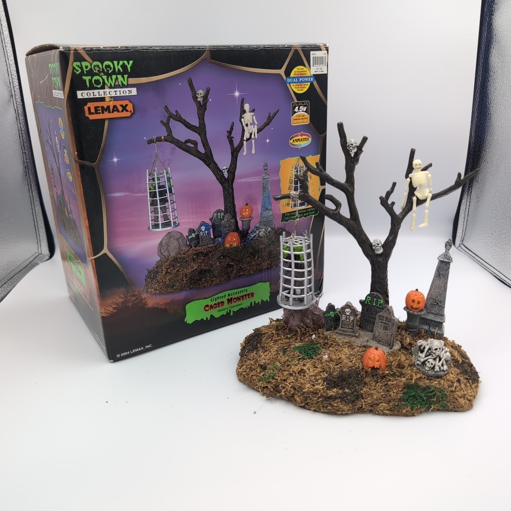 Lemax Spooky Town Caged Monster Halloween Lighted Animated 44124 2004 READ